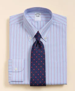 Stretch Supima® Cotton Non-Iron Broadcloth Button Down Collar Striped Dress Shirt