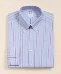 Stretch Supima® Cotton Non-Iron Broadcloth Button Down Collar Striped Dress Shirt