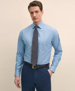 Stretch Supima® Cotton Non-Iron Royal Oxford Ainsley Collar, Striped Dress Shirt