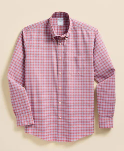 Stretch Supima® Cotton Non-Iron Broadcloth Polo Button-Down Collar, Check Sport Shirt
