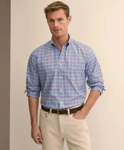 Stretch Supima® Cotton Non-Iron Broadcloth Polo Button-Down Collar, Check Sport Shirt