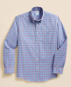 Stretch Supima® Cotton Non-Iron Broadcloth Polo Button-Down Collar, Check Sport Shirt