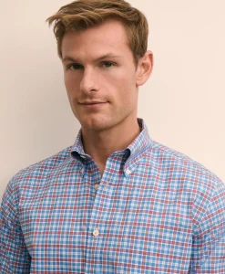 Stretch Supima® Cotton Non-Iron Broadcloth Polo Button-Down Collar, Check Sport Shirt
