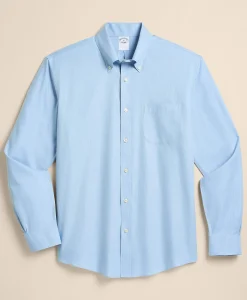Stretch Supima® Cotton Non-Iron Twill Polo Button Down Collar, Heathered Sport Shirt