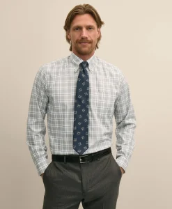 Stretch Supima® Cotton Non-Iron Twill Polo Button Down Collar, Heathered Plaid Sport Shirt