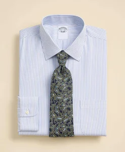 Stretch Supima® Cotton Non-Iron Broadcloth Ainsley Spread Collar Striped Dress Shirt
