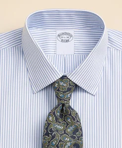 Stretch Supima® Cotton Non-Iron Broadcloth Ainsley Spread Collar Striped Dress Shirt