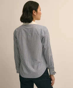 Supima® Cotton Contrast-Collar Stripe Shirt with French Cuffs