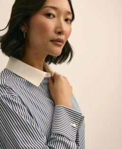 Supima® Cotton Contrast-Collar Stripe Shirt with French Cuffs