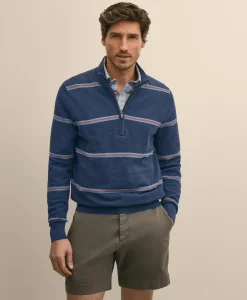 Supima® Cotton Pique Striped Quarter-Zip Sweater
