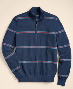 Supima® Cotton Pique Striped Quarter-Zip Sweater