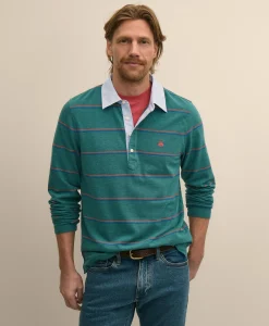 Supima® Cotton Pique Woven-Collar Striped Vintage Polo Shirt