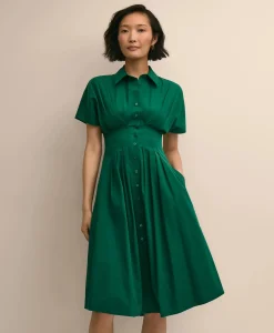 Supima® Cotton Pleated A-Line Shirtdress