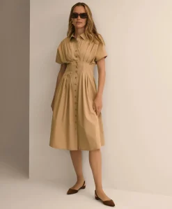 Supima® Cotton Pleated A-Line Shirtdress