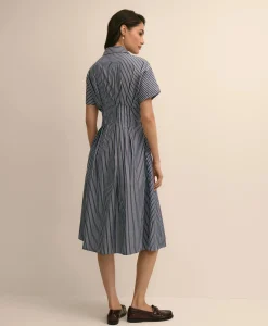 Supima® Cotton Pleated Striped A-Line Shirtdress