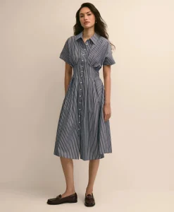 Supima® Cotton Pleated Striped A-Line Shirtdress