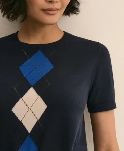 Supima® Cotton Short-Sleeve Argyle Sweater
