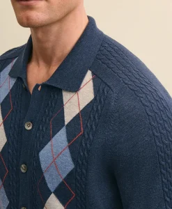 Supima® Cotton Short-Sleeve Argyle Polo Cardigan
