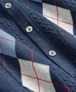 Supima® Cotton Short-Sleeve Argyle Polo Cardigan
