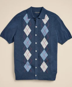 Supima® Cotton Short-Sleeve Argyle Polo Cardigan