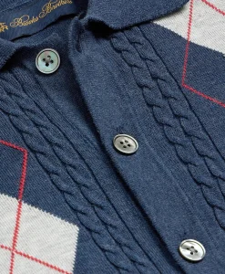 Supima® Cotton Short-Sleeve Argyle Polo Cardigan
