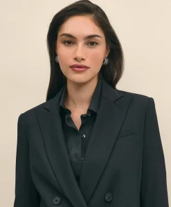 The Essentials Double-Breasted Peak Lapel Jacket in Wool Blend