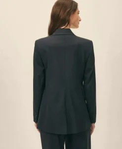 The Essentials Double-Breasted Peak Lapel Jacket in Wool Blend
