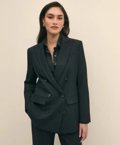 The Essentials Double-Breasted Peak Lapel Jacket in Wool Blend