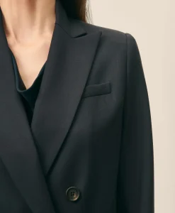 The Essentials Double-Breasted Peak Lapel Jacket in Wool Blend