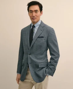 Traditional Fit Wool-Cotton Blend Hopsack Houndstooth Sport Coat