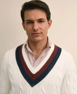 Vintage-Inspired Tennis V-Neck Sweater in Supima® Cotton