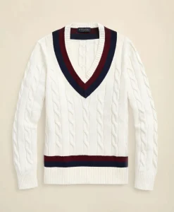 Vintage-Inspired Tennis V-Neck Sweater in Supima® Cotton