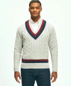 Vintage-Inspired Tennis V-Neck Sweater in Supima® Cotton