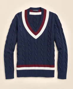 Vintage-Inspired Tennis V-Neck Sweater in Supima® Cotton