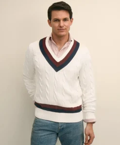 Vintage-Inspired Tennis V-Neck Sweater in Supima® Cotton