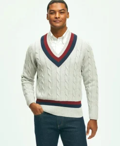 Vintage-Inspired Tennis V-Neck Sweater in Supima® Cotton