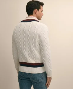 Vintage-Inspired Tennis V-Neck Sweater in Supima® Cotton