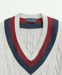Vintage-Inspired Tennis V-Neck Sweater in Supima® Cotton