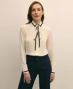Viscose Contrast Tie-Neck Blouse
