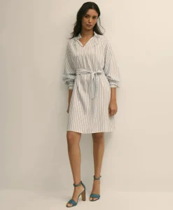 Viscose Pullover Striped Belted Shirt Dress