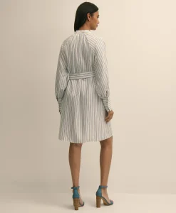 Viscose Pullover Striped Belted Shirt Dress