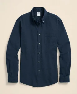 Washed Cotton Seersucker Button-Down Collar Sport Shirt
