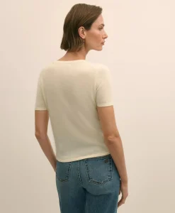 Wool-Cashmere Blend Brushed Short-Sleeve Sweater Shell