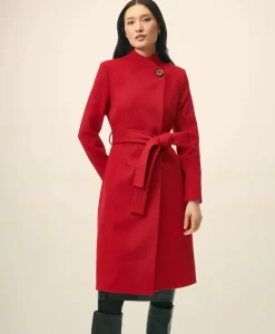 Wrap Coat in Water-Repellent Brushed-Twill Wool